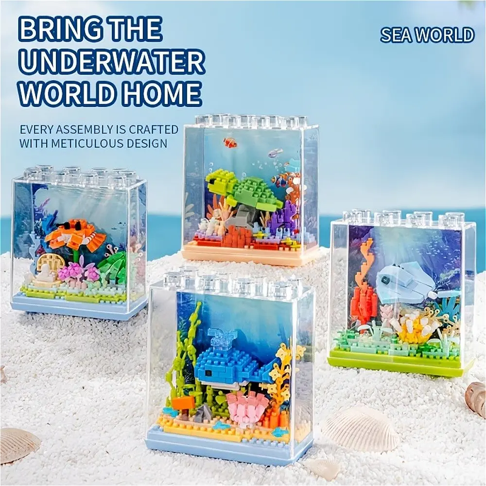 Outdoor Sports Competition Accessory Marine Animal Building Block Set, Underwater Sea World Mini Assembly Bricks with Display Box, Backyard Camping Family Competitive Game Toy, Kids DIY Educational Puzzle Building Kit for Sports Party Competition