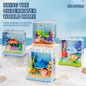 Creative marine animal assembly building block model competition equipment, outdoor double-person competition equipment, mini underwater world DIY assembly building block toy, with display box, outdoor double-person competition accessories