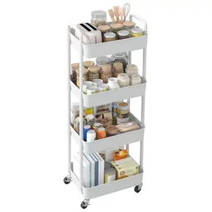 Four-Tier Item Storage Cart, Plastic Organizer Rack, Mobile Storage Holder, Ideal for Office, Living Room, Kitchen, Miscellaneous Items