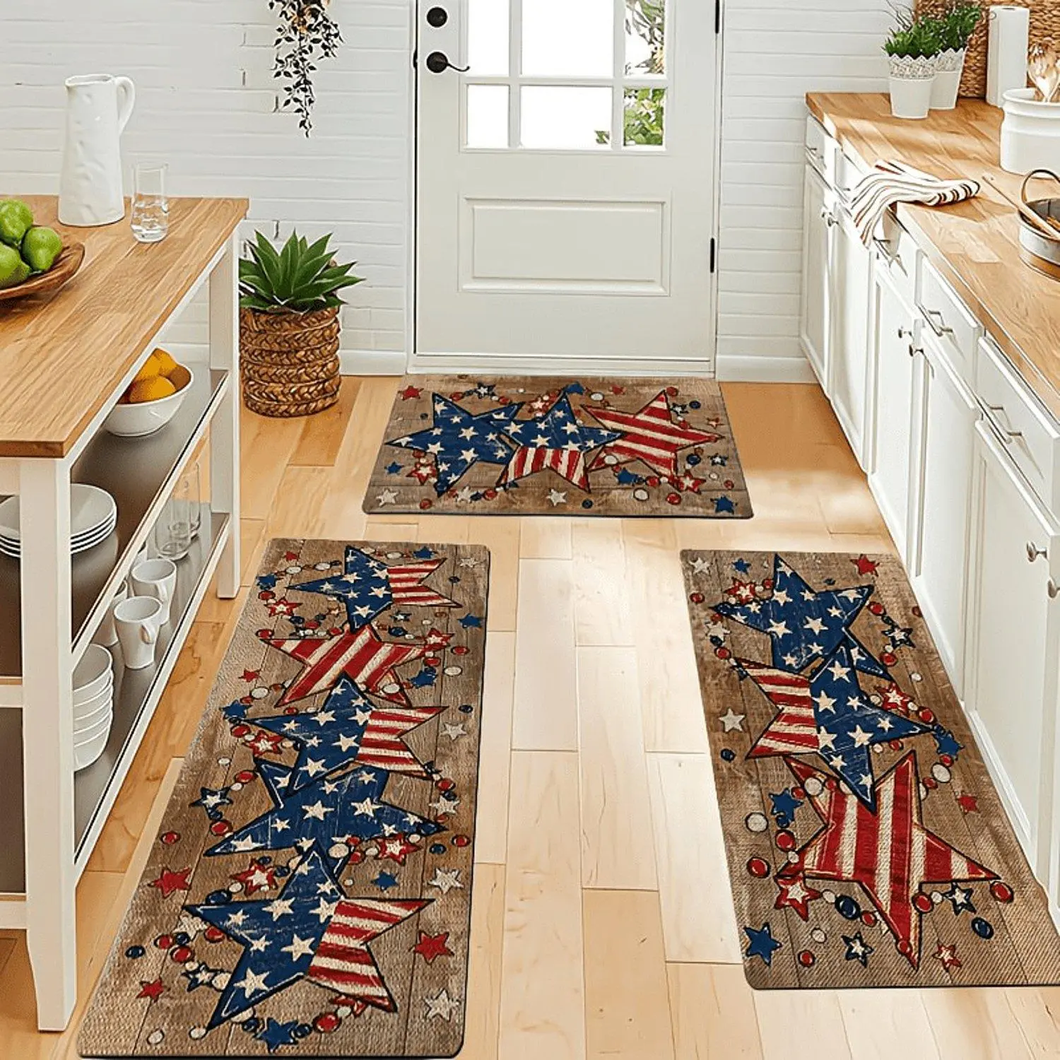 Flag Mat Suitable & Bathroom, Non-Slip Soft Flannel with PVC Backing, Machine Washable Thick Cushioned Mat Suitable for Living Room, Bedroom, Porch, Laundry - Striped/Patriotic