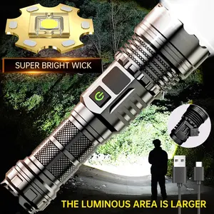LED Retractable Strong Light Handheld Flashlight, Digital Display, Telescopic Zoom, Rechargeable, Camping, Emergency Lighting, Portable Flashlight, USB Rechargeable Flashlight