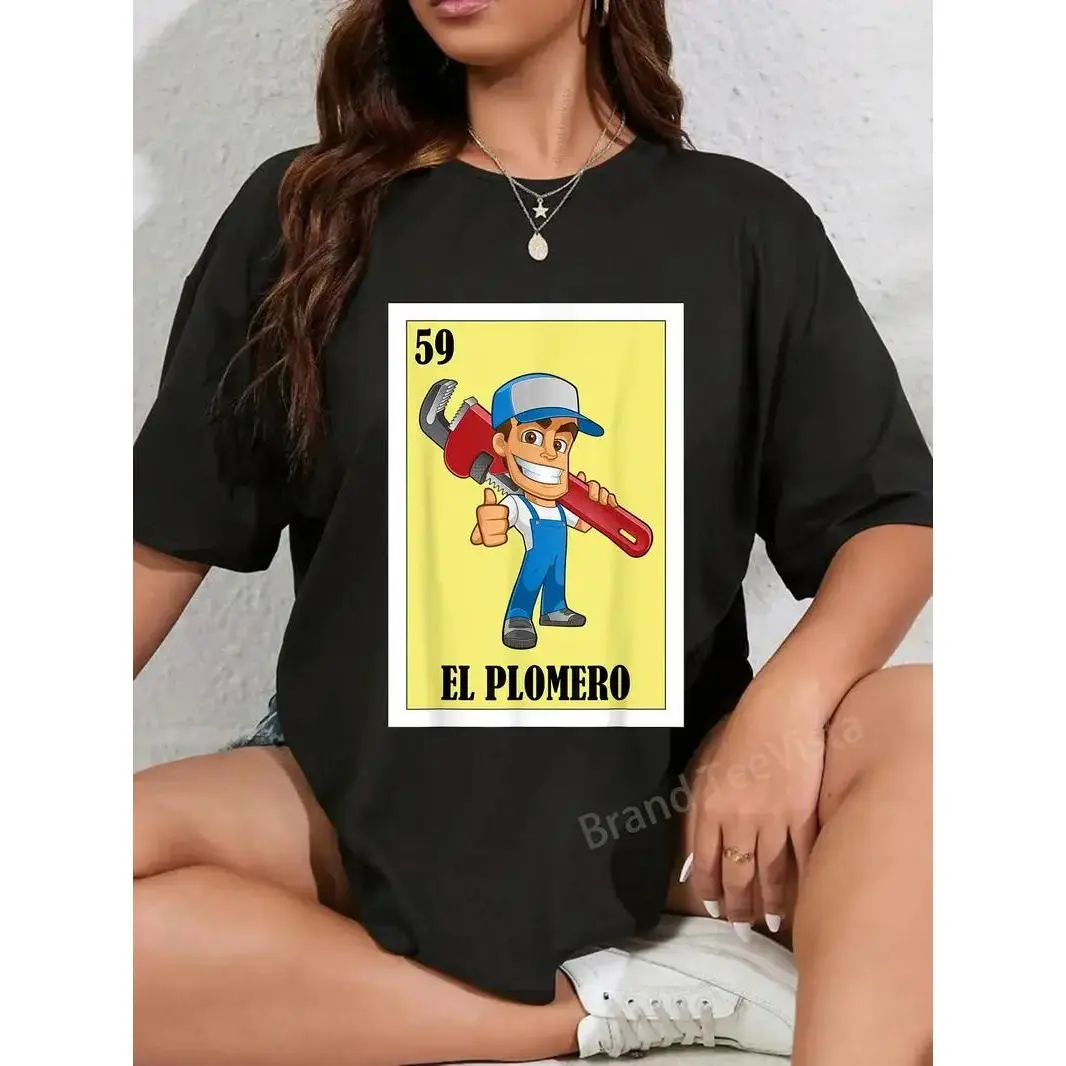 Men's Basic Funny Plumber Graphic Short-Sleeve T-Shirt - Cotton Elastic Fabric, Round Neck, Soft, Durable, Machine Washable, Casual All-Season Menswear for Fitness Exercise, All Seasons, Athletic