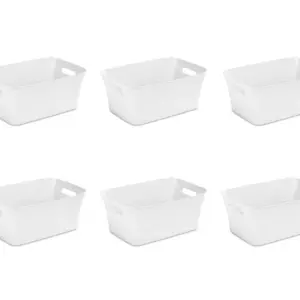 Medium Plastic Storage Bin, White, 6 Count