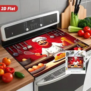 1 chef's 2D pattern design, Kitchen utensils pattern, suitable for stoves, induction cookers, with scratch resistant cover easy to clean and heat-resistant, a kitchen stove grill pad, a heat-insulating absorbent pad, Kitchen accessories