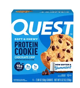 Quest Soft & Chewy Protein Cookie 4 Count High Protein Chocolate Chip Snack with Soft Texture for a Delightful Snack Experience - Bite