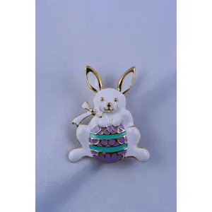 Enamel Bunny Rabbit Easter Egg Pin Brooch, Easter Bunny Pin, Easter Jewelry