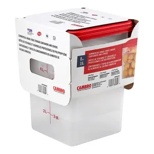 Cambro CamSquares 8 Qt. Translucent Square Polypropylene Food Storage Container and Red Lid - 2/Pack