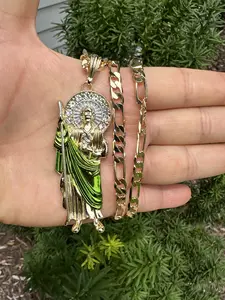 Gold Plated San Judas Tadeo Religious Necklace