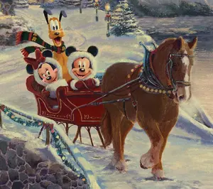 Thomas Kinkade Mickey&Minnie Evening Sleigh 14x14 Gallery Wrap