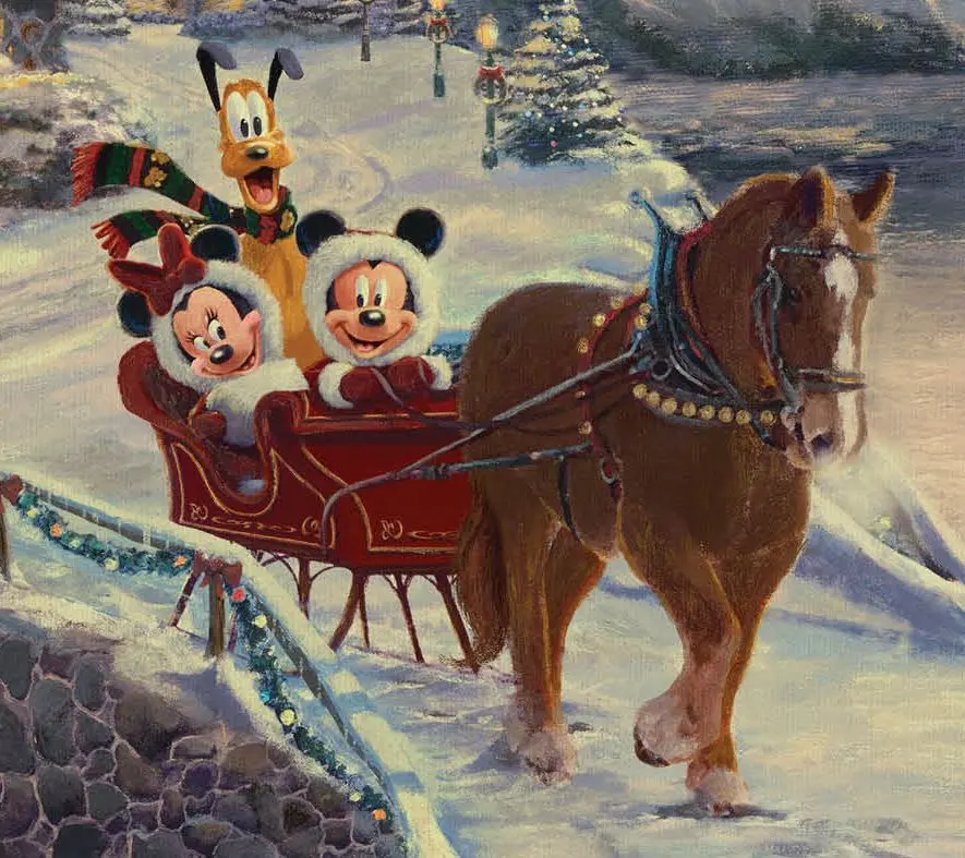Thomas Kinkade Mickey&Minnie Evening Sleigh 14x14 Gallery Wrap