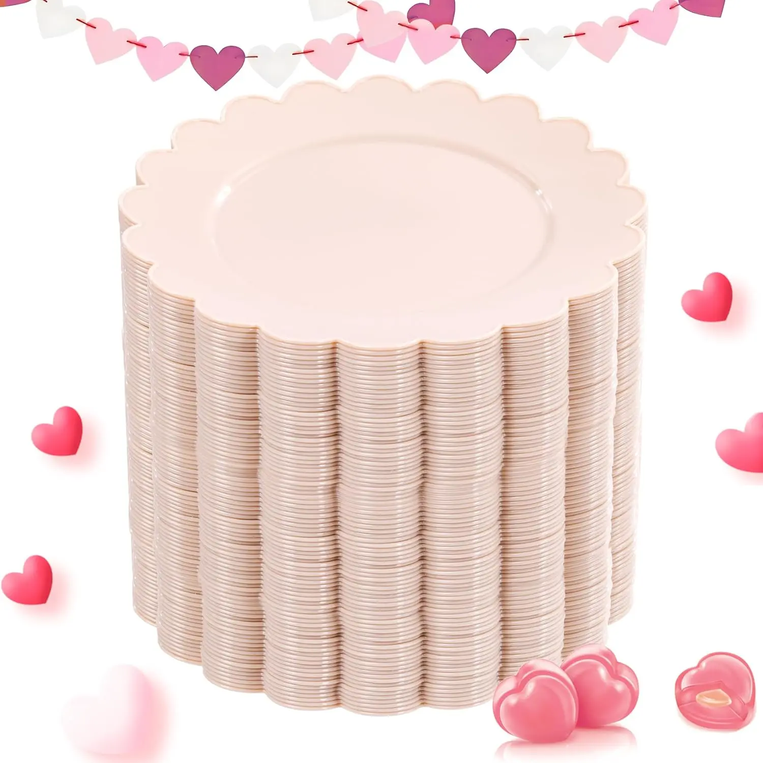 72-Count Pink Plastic Plates Disposable 7.5 Inch - Scalloped Edge Dessert Plates for Valentines Day, Parties, Birthdays, Weddings | Lightweight & Durable Disposable Dinnerware (72 Pack)