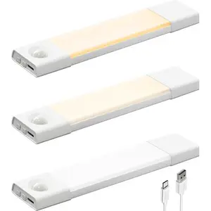 EZVALO 3 Pack 8” Motion Sensor Light Indoor, Wireless Under Cabinet Lighting, 30 LED Rechargeable Closet Lights, Dimmable, 3 Color Temperatures, Counter Lights for Wardrobe, Pantry, Bedroom, Kitchen