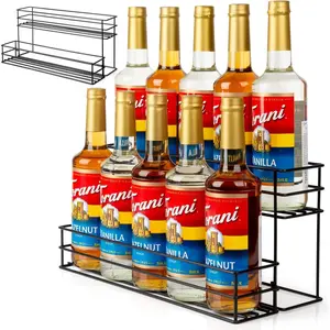 10 Bottle Capacity 2 Tier Coffee Syrup Organizer Stand Shelf, Ideal for Coffee Bar Kitchen, Small Wine Rack for Home Bar to Store Syrup, Wine and Dressing