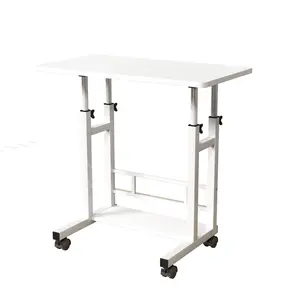 Small Standing Desk Adjustable Height, Mobile Stand Up Desk for Laptop, Portable Computer Table for Home Office Work and Walking Pad Treadmill 31.5x15.75 Inches Height 27.16"-35.43" White