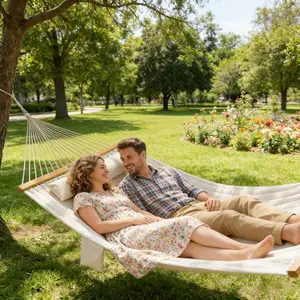 Quilted Double Hammock with Spreader Bar | 440lbs Heavy Duty Anti-Tip Hammock for Patio & Outdoor