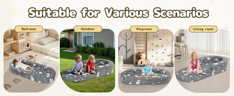 Erament Travel Toddler Bed 3-in-1 Portable Foldable Chair Soft Foam Floor Lounger with Washable Cover Kids Travel Bed for Toddlers 1-3 Star