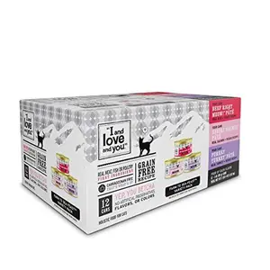 I AND LOVE AND YOU Naked Essentials Canned Wet Cat Food - Variety Pack: Beef Recipe, Salmon+Chicken Recipe, Turkey Recipe, 3-Ounce, Pack of 12 Cans, variety pack pate; beef, salmon, turkey