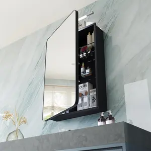 Black Medicine Cabinet with Mirror for Bathroom: 20 x 30 Inch Small Mirrored Vanity Storage with Adjustable Shelves - Surface or Recessed Wall Mount - Matte Black Frame