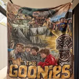 80s Retro Throw Blanket Heavy-Duty  All-Season Soft Fleece with Iconic Characters & Pirate Skull Design, The Goonies Logo & Numbered 25th Anniversary Collectible Gift for Fans,  Iconic Movie Scenes & Characters, Perfect for Bed, Couch, or Gift