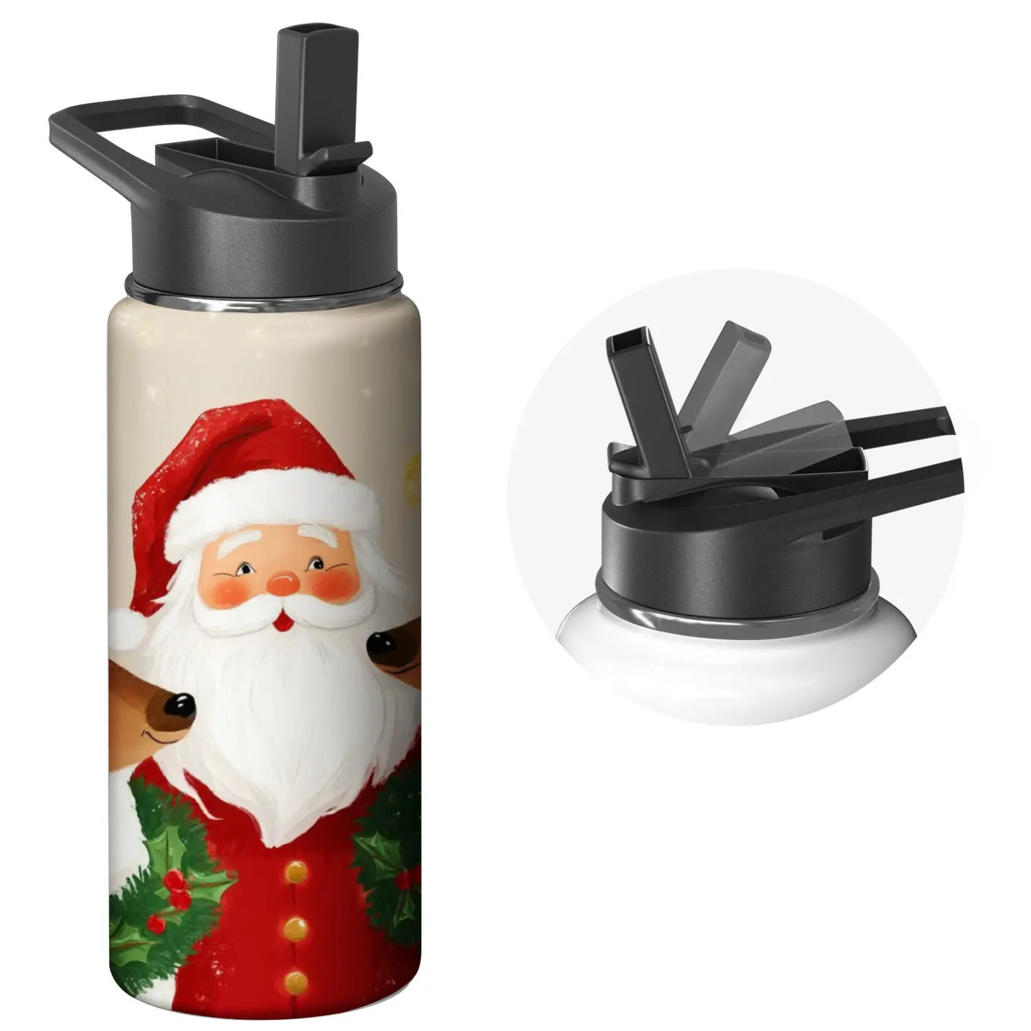 Christmas Santa Claus Water Bottle with Flip Top Lid - Red and White Holiday Design for Outdoor, Travel, Gym, and Everyday Use