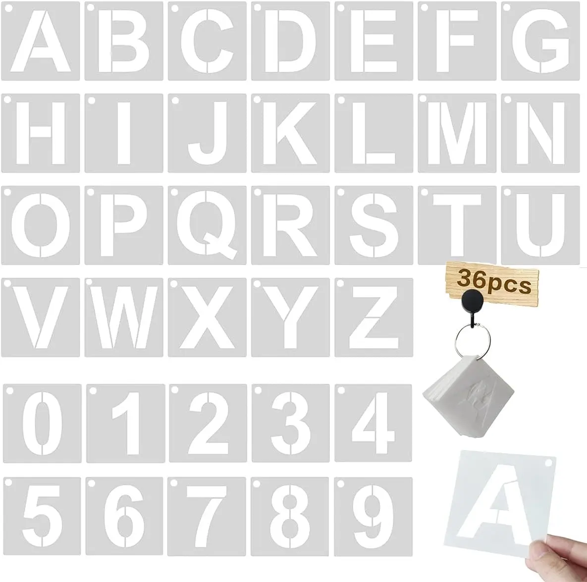 36-Pcs High Quality 2-Inch Eco-Friendly Reusable Rock-Themed Alphabet & Number Stencils, Strong Templates for Cement DIY Modern Art, Contemporary Scrapbooking Stamping Art Crafting Projects