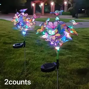 Solar Powered LED Butterfly Tree Ground Lights, Waterproof Outdoor Garden Lawn Landscape Lighting, Decorative Holiday Party Lights