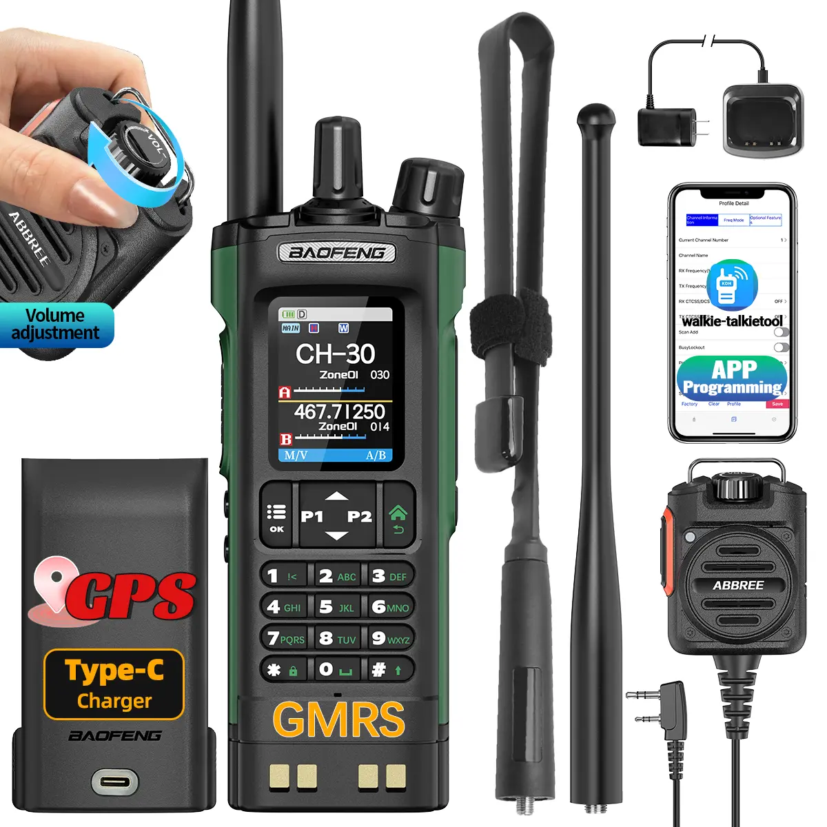 BAOFENG GMRS Ham Radio 10Watt Handheld Long Range Walkie Talkie with GPS NOAA Weather Receiver Rechargeable GMRS Repeater Two Way Radio with USB-C Charger for Survival Gear