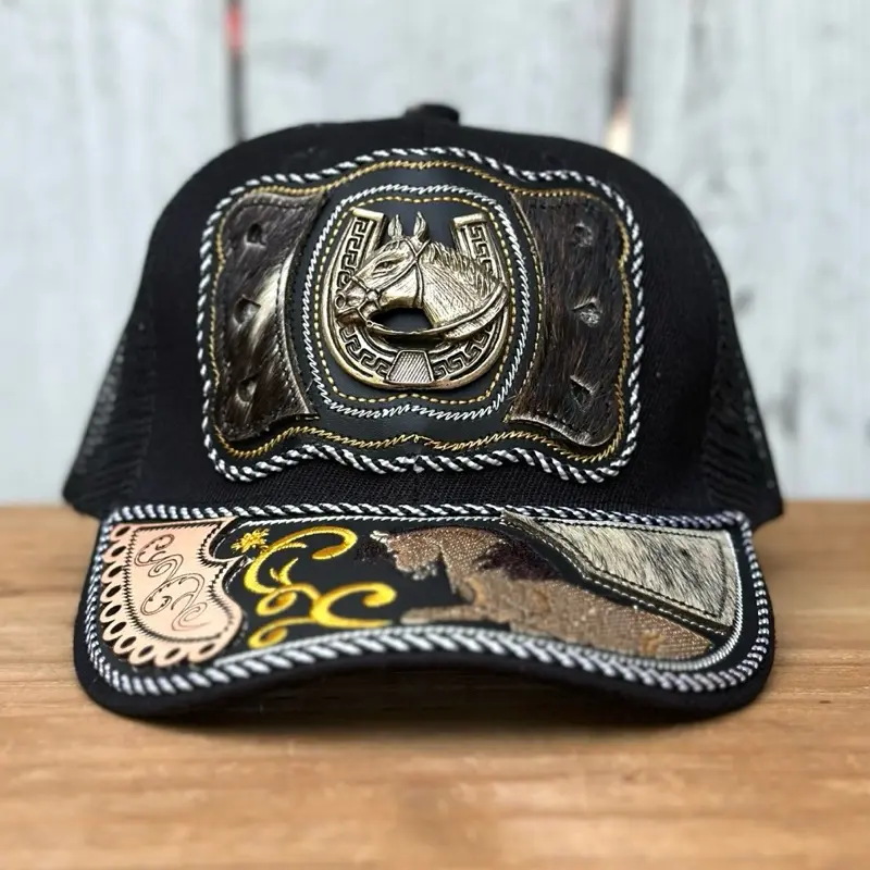 PU Leather Cowboy Trucker Hat with Metal Horse Detail Western Snapback 71-AdMAza9L._AC_UY1000_.jpg main image 4