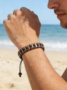 Men's Punk Beaded Bracelet, Dual Row Tiger Eye Onyx Handmade Rope, Fashion Unisex Jewelry, Stylish Wrist Accessory