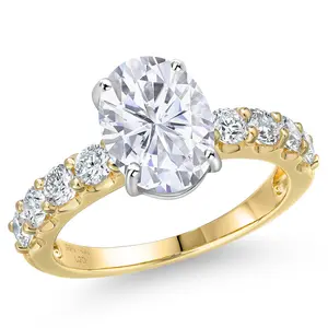 14K Two Tone Gold White Moissanite and Lab Grown Diamond Engagement Ring For Women | 4.10 Cttw | Oval 10X8MM | Gemstone Birthstone