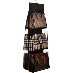 Medium and Large Hanging Purse Organizer for Closet, Oxford Cloth Handbag Storage Organizer Hanger, Foldable Universal Fit Closet Organizer for Family Closet Bedroom, Black