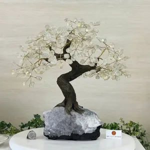 Clear Quartz 14" Tall Bonsai Gemstone Tree, Amethyst Base, 180 Gems #5404CLRQ