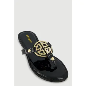 Metallic Geometric Pendant Studded Thong Sandals
