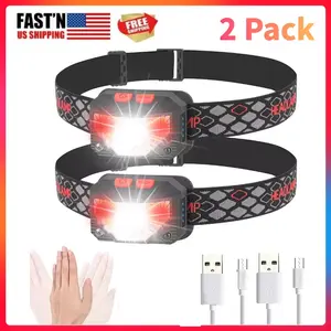 2PACK Headlamp COB LED Rechargeable Headlight Torch Work Light Bar Head Band USB
