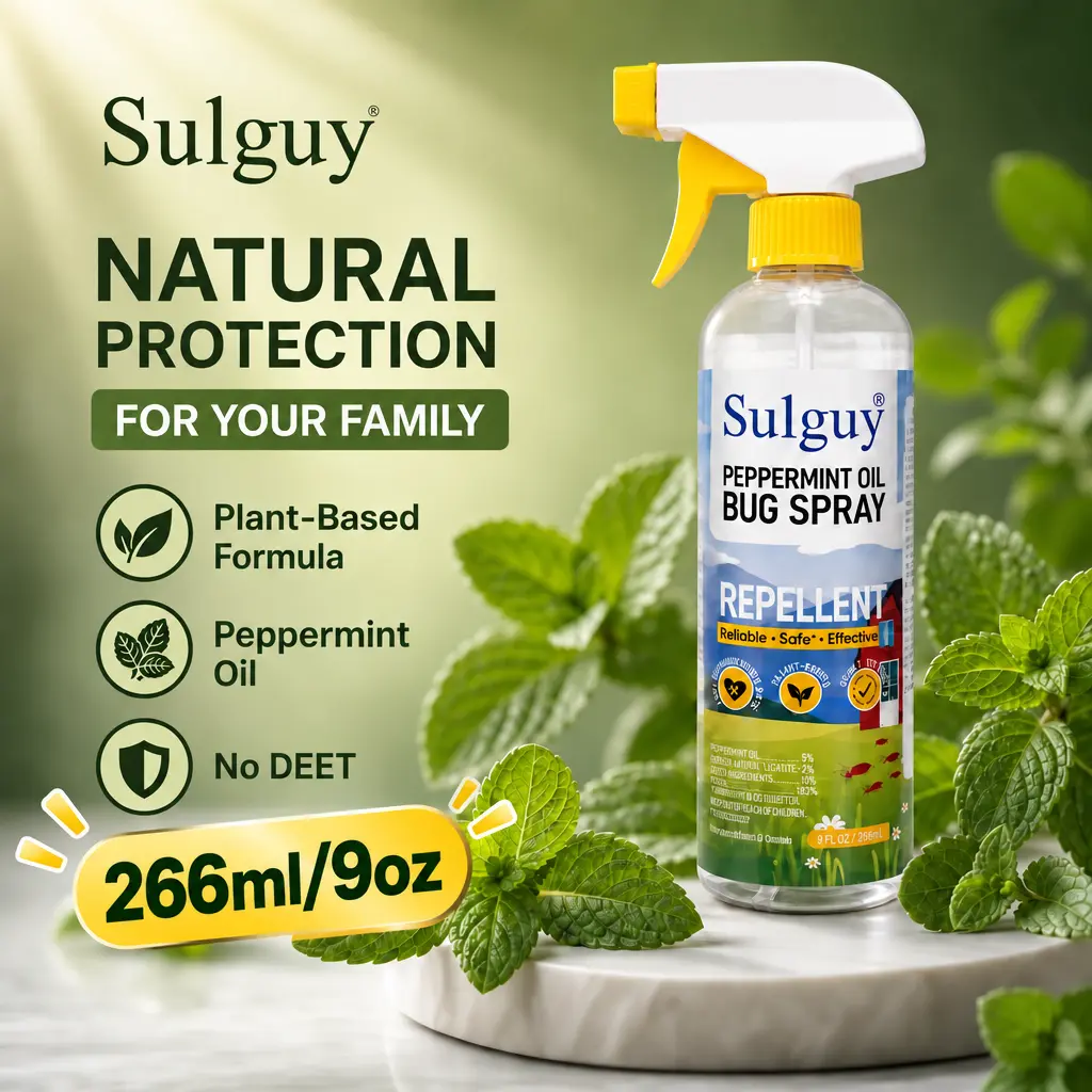 Sulguy 9oz/266ml Plant-Based Peppermint Scent Essential Oil Bug Spray - Family-Friendly Fine Mist, Outdoor Bug Repellent for Spiders, Ants, Indoors/Outdoors Residential Pest-Free Prevention (Kitchen Baseboard Use)