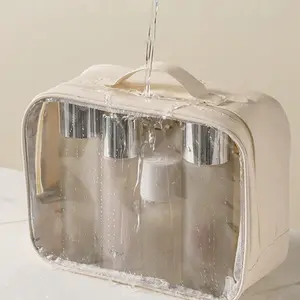 Unisex Waterproof Transparent Makeup Bag, Portable Travel Toiletry Organizer, Business Trip Storage Pouch for Bathing & Swimming, Handheld Cosmetic Pouch, Travel Cosmetic Bags