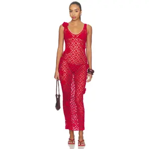 MORE TO COME Tiria Crochet Maxi Dress in Red