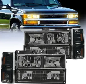 Nilight Headlight Assembly for 1994 1995 1996 1997 1998 GMC C10 Sierra Yukon Chevy Suburban Replacement Headlamp Chrome Housing Smoke Reflector Bumper Corner Lamp