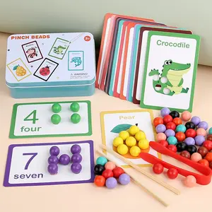 Children Wooden Bead Number Toy with Colorful Matching Cards, Cognitive Skill Math Learning Toy, Educational Play for Kids, Math Learning Tools