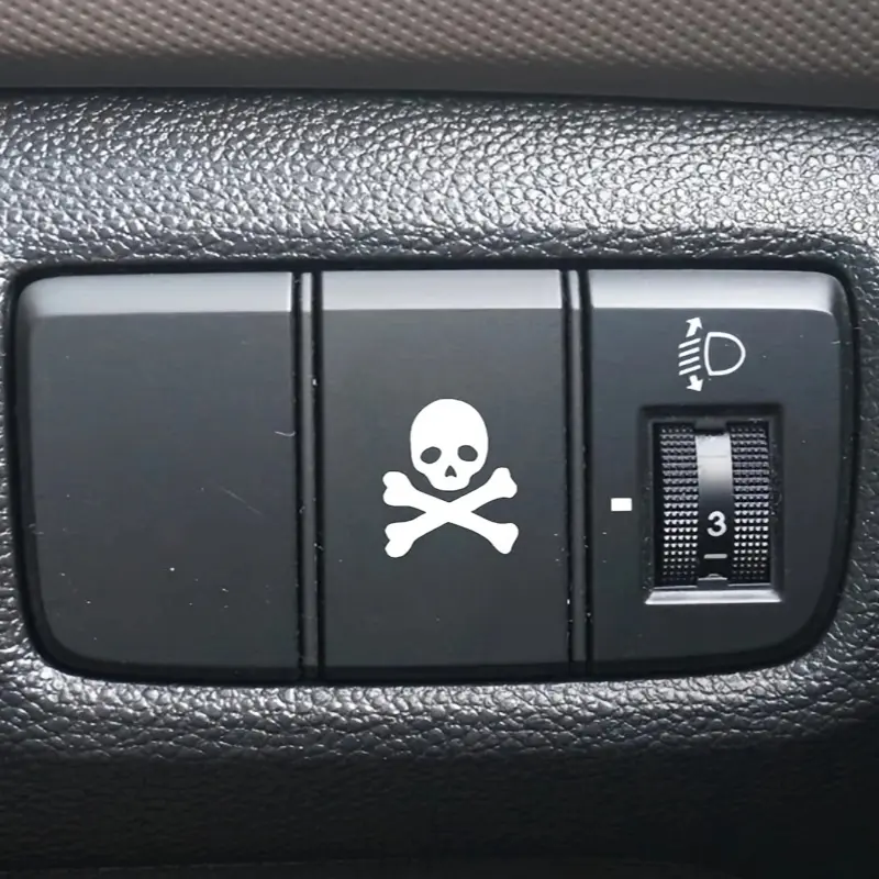 4PCS/SET Dark Cool Skull Car Sticker - Skull Stickers For car interior buttons, motorcycle handles, notebooks, White skull, Car Accessory, Car Accessories Interior