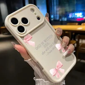 Phone case for iPhone 17 Pro Max 16 Plus 15 14 13 12 11 Air E Pretty pink bow Shockproof Silicone TPU Bumper Drop Protection Soft Cover