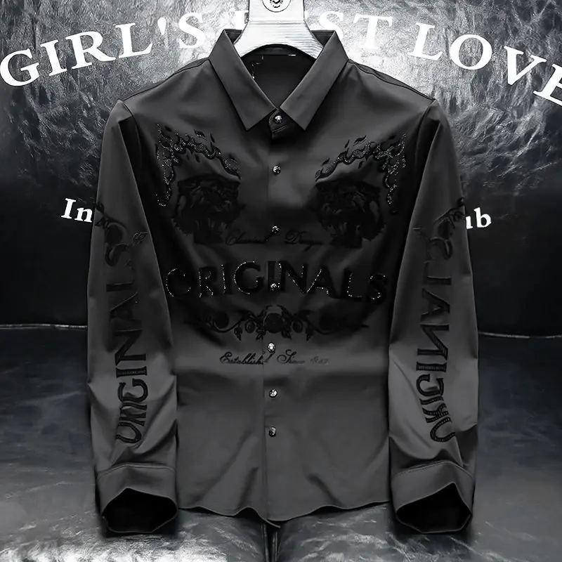 2025 Autumn Men's New Shirt Trendy Fashion High-end Non-iron Elegant Versatile Long Sleeve Shirt dad  shirt vintage  summer  clothes jacket tank  tops  men Menswear Gamis