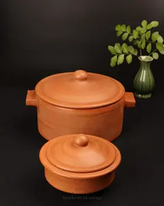 Unglazed Clay Handi/ LEAD-FREE Clay Pot for Serving with Lid/ Indian Earthen Kadai/ Swadeshi Blessings Ayurveda Range/ Curry, Biryani Pot