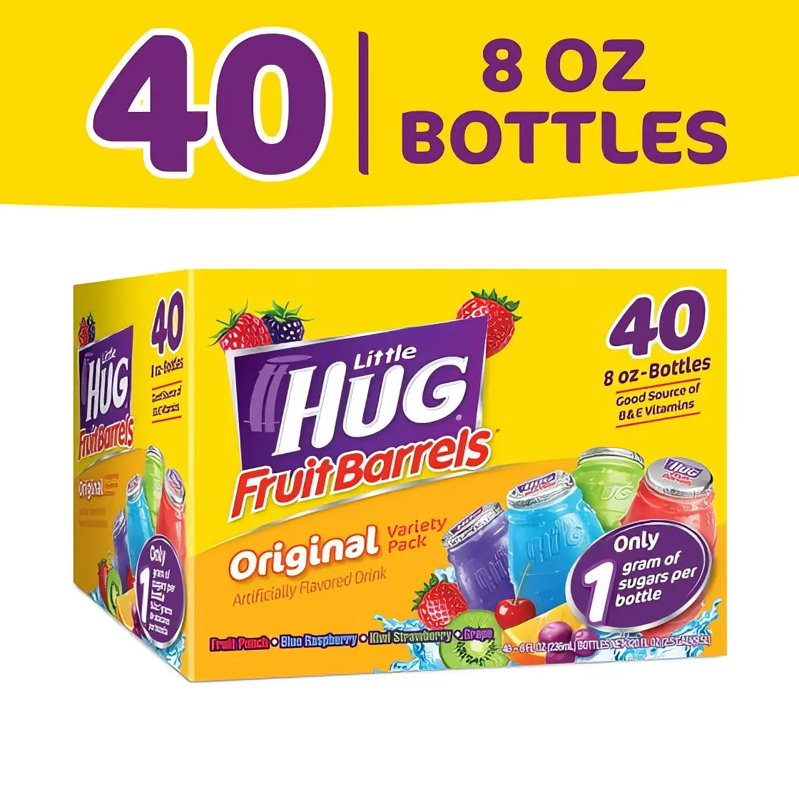 Little HUG FruitBarrels Original Variety Pack 40 Bottles 8 oz Each Good Source of B&E Vitamins Flavor Snack