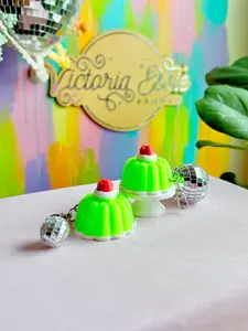 3D Printed Lime Jello Dessert Clicker Keychain – Cute Jelly Fidget Keychain, Stress Relief Clicker Toy, Mini Dessert Keyring
