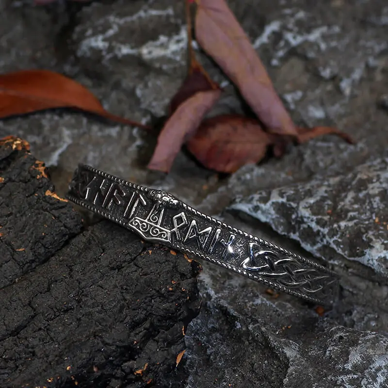 GTHIC Celtic Knot Mjolnir Runes Stainless Steel Cuff Bracelet For Man Viking Jewelry Personalized Gift
