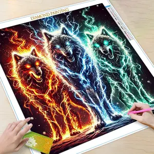 Wolf Pattern DIY Diamond Arts Colorful Painting Kit without Frame, 5D Diamond Arts Colorful Painting Kit, Wall Art Decor for Home Living Room Bedroom, Diamond Painting Kits