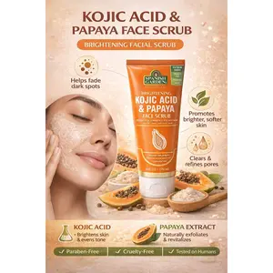 Kojic Acid & Papaya Gentle Face Scrub – Brightening, Exfoliating, Renewing for All Skin Types, Promotes Radiant, Smoother Complexion