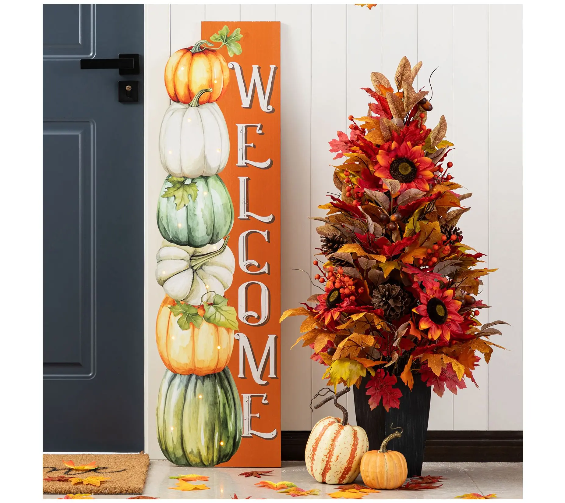 Glitzhome 42" Lighted Fall Pumpkins Welcome Porch Sign