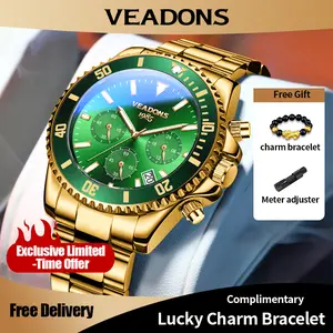 【dealsforyoudays】Veadons Men's Luxury Dress Watch, Green Dial, 40mm Stainless Steel Strap, Rotating Quartz Analog, Waterproof Luminous Large Dial Boss Wristwatch summer business trendy choice